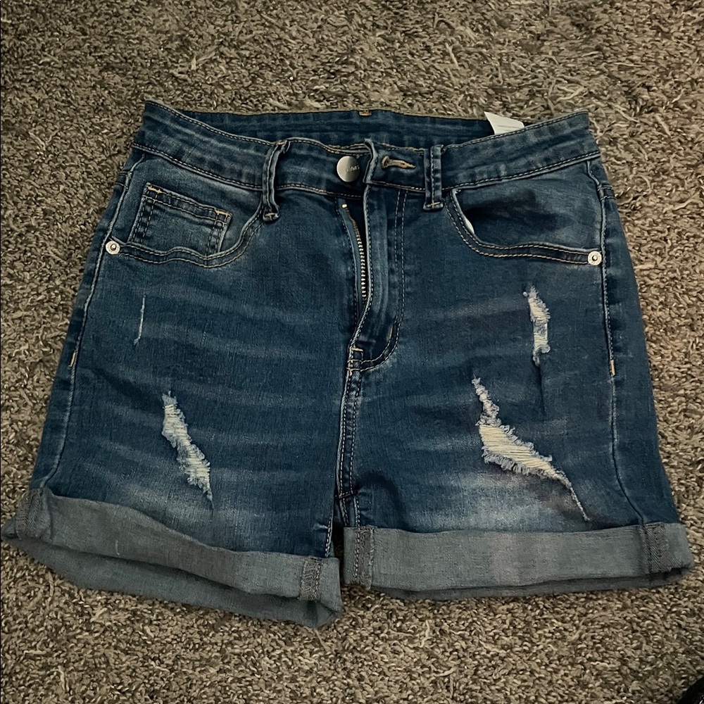 SHEIN Blue Distressed Jean Shorts